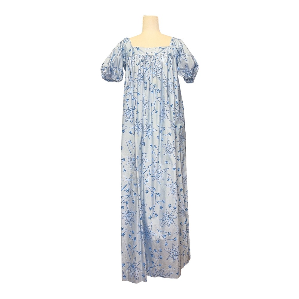 Vintage 60s Tori Richard Honolulu Blue Floral Cotton Sateen Hostess Dress M